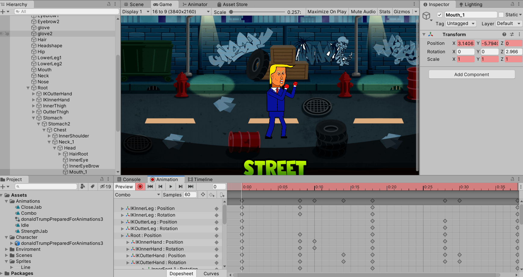 Unity 2D animation polishing Trump